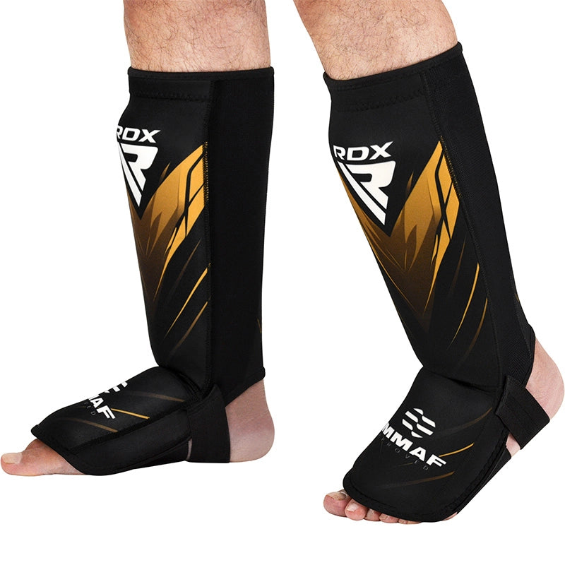 RDX IMMAF Approved Neoprene Shin Instep Guards Golden