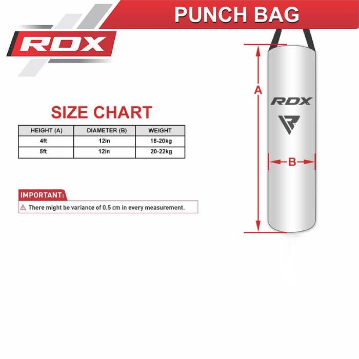 RDX F6 4ft / 5ft 2-in-1 KARA Training Punching Bag Set Size Chart