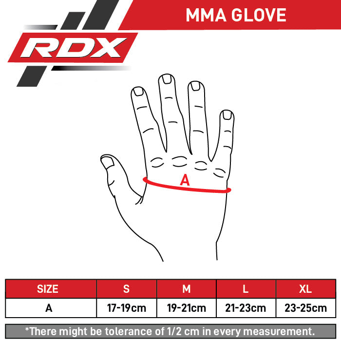 RDX GRAPPLING GLOVES SHOOTER IMMAF-1 Red Size Chart