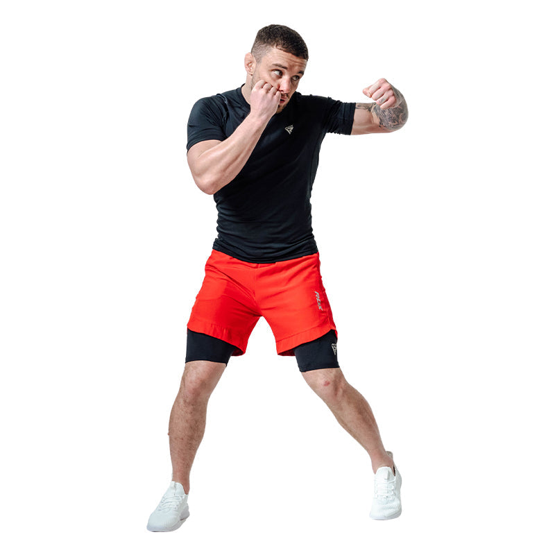 T16 2-in-1 Compression MMA Shorts #color_red