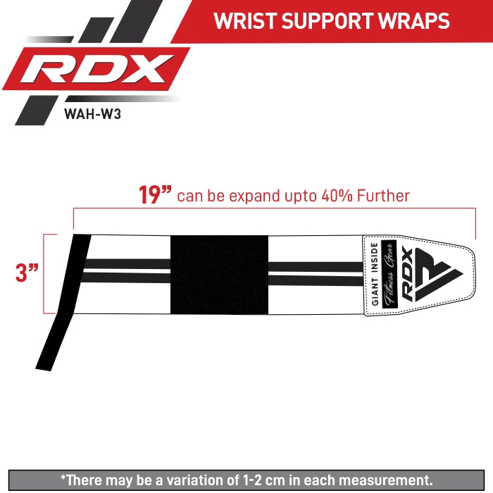 RDX W3 IPL USPA Approved Powerlifting Wrist Support Wraps with Thumb Loops OEKO-TEX Standard 100 certified Size Chart