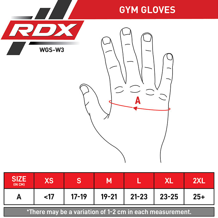 RDX W3 Gym Weight Lifting Gloves V3 Size Chart