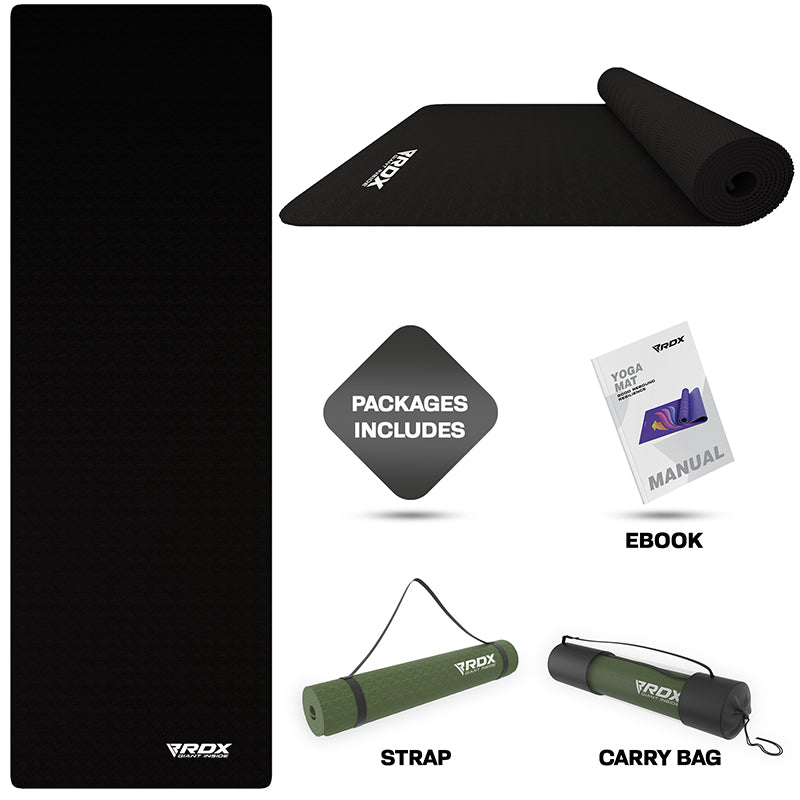 RDX YM 6mm 4-in-1 TPE Yoga Mat Set#color_black