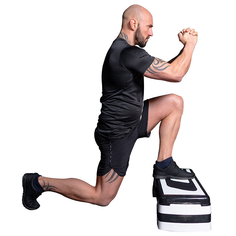 RDX 1P 20cm Aerobic Step Platform with 3 Level Risers 5cm Height Each#color_black