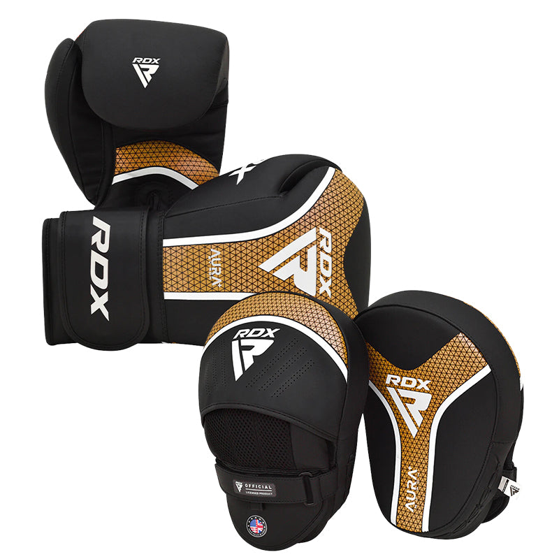 RDX T17 boxing glove with pads bundle#color_golden