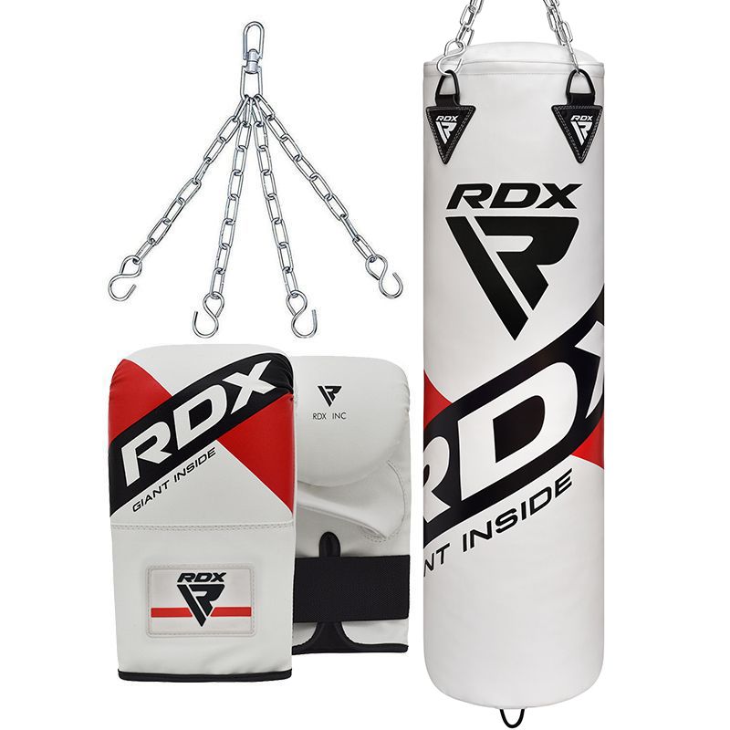 RDX F10 4ft / 5ft 3-in-1 Punch Bag with Gloves in White Set Unfilled