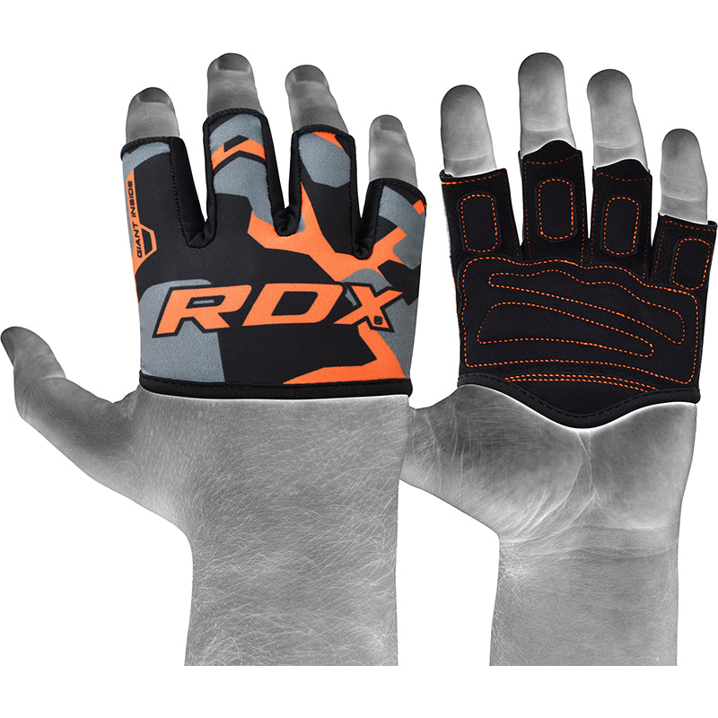 RDX 4O Anti-Slip Weightlifting Grips Sweat-Wicking Camouflage Orange/Black/Gray