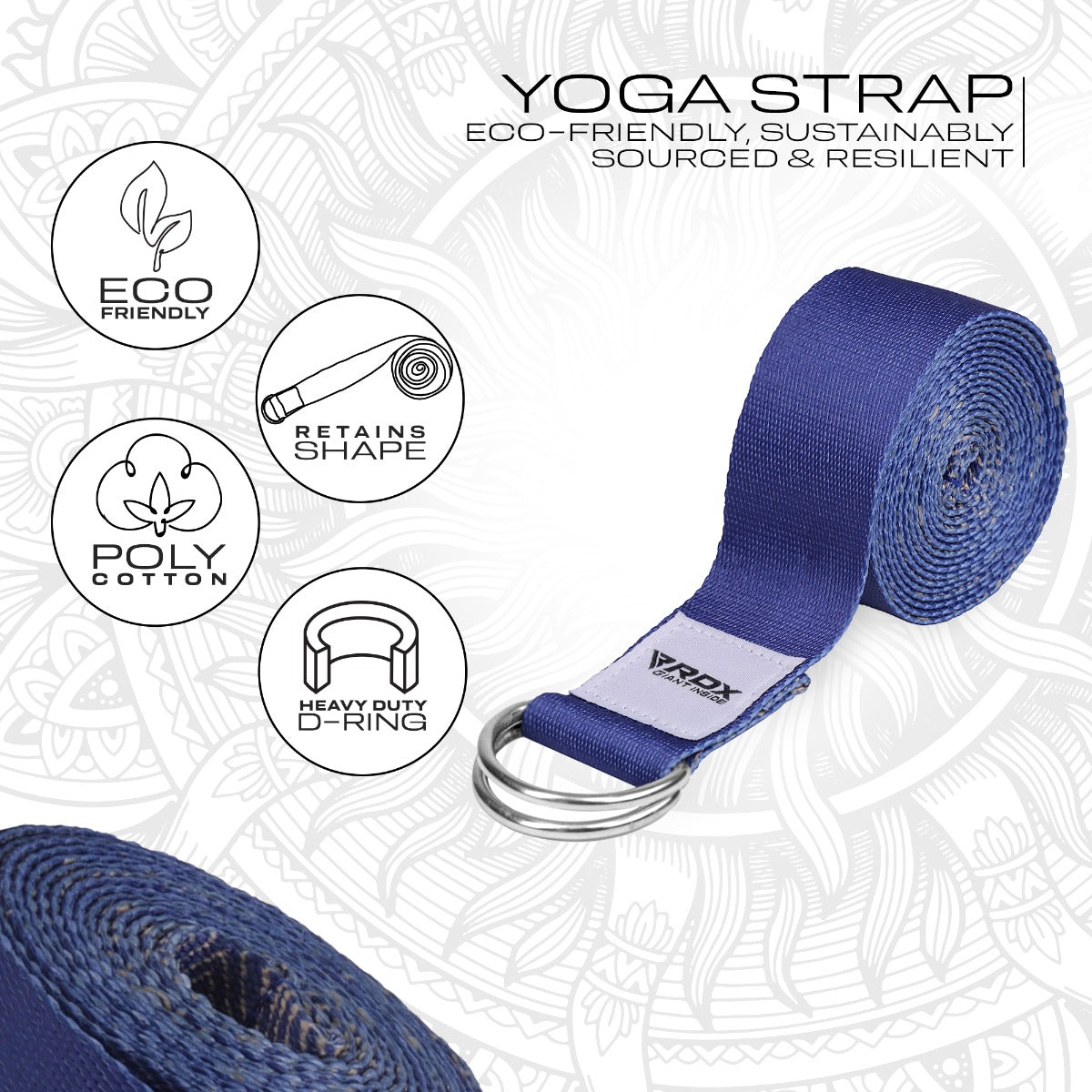 RDX F16 Sangle De Yoga Antidérapante En Coton Avec Boucle En D En Acier Inoxydable