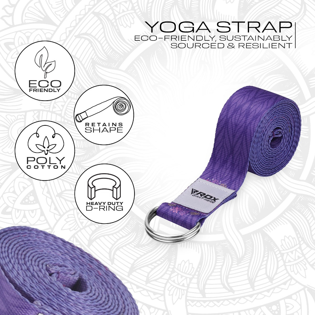 RDX F7 Sangle De Yoga Antidérapante En Coton Avec Boucle En D En Acier Inoxydable