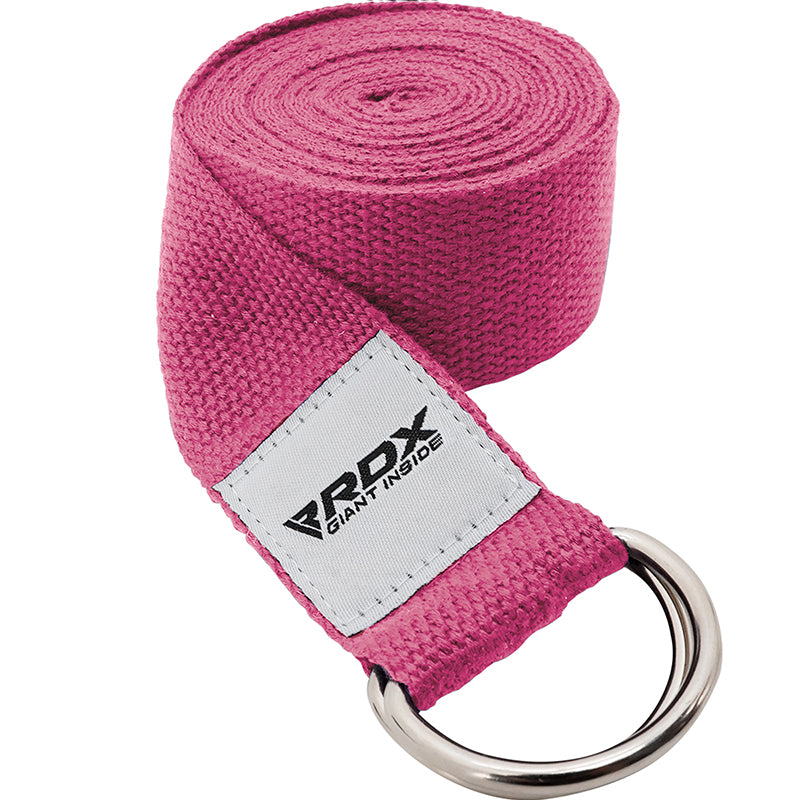 RDX P8 Non-Slip Cotton Yoga Strap with Rust Proof Steel D-Ring Buckle#color_pink