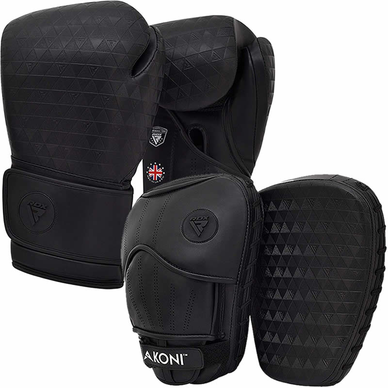 RDX T12 Akoni Black Boxing Gloves & Focus Pads  