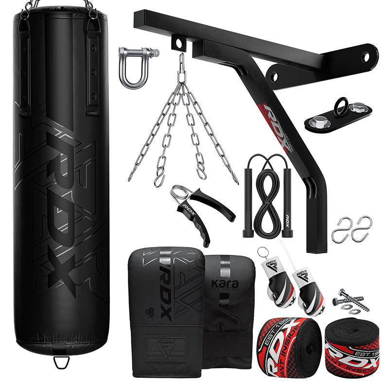 RDX F6 KARA 17pc 4ft/5ft Punch Bag with Bag Gloves Home Gym Set-Golden-Unfilled-5 ft#color_black