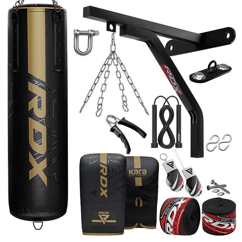 RDX F6 KARA 17pc 4ft/5ft Punch Bag with Bag Gloves Home Gym Set-Golden-Unfilled-5 ft#color_golden