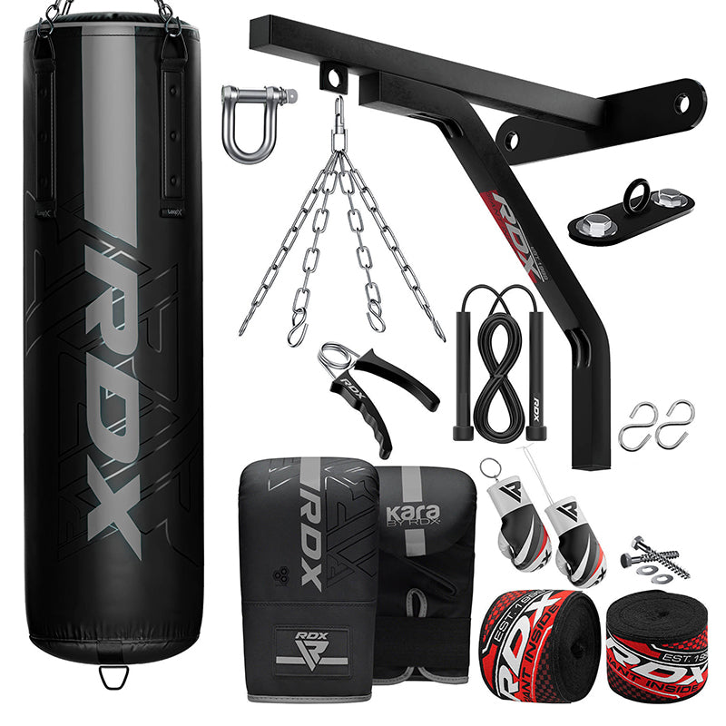 RDX F6 KARA 17pc 4ft/5ft Punch Bag with Bag Gloves Home Gym Set-Golden-Unfilled-5 ft#color_silver
