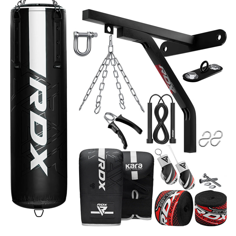 RDX F6 KARA 17pc 4ft/5ft Punch Bag with Bag Gloves Home Gym Set-Golden-Unfilled-5 ft#color_white