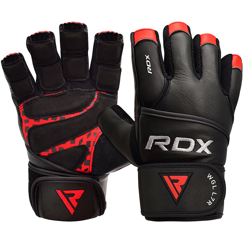 RDX L7 Extra Large Red Crown Leather Weightlifting Gloves 
