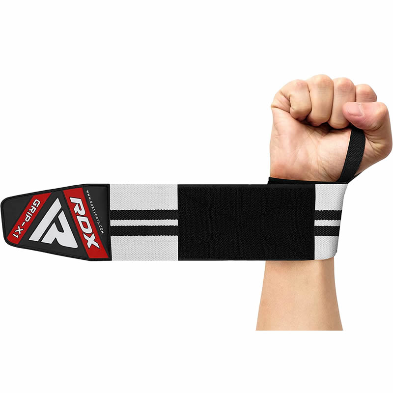 RDX W3 IPL USPA Approved Powerlifting Wrist Support Wraps with Thumb Loops OEKO-TEX® Standard 100 certified#color_whiteblack