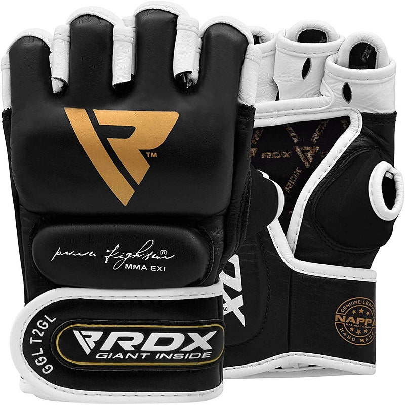 RDX T2 MMA Kampfhandschuhe Leder Gel Gepolstert Schwarz/Gold